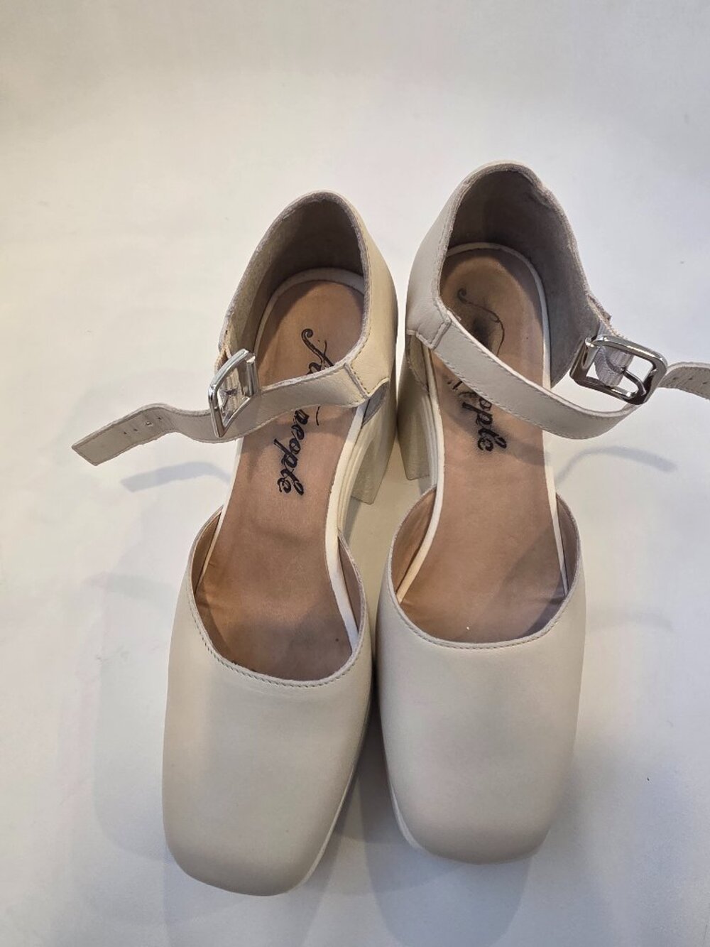 Free People Milan Mary Jane Chunky Leather Lug Sole Beige Size 8 Boho 70's